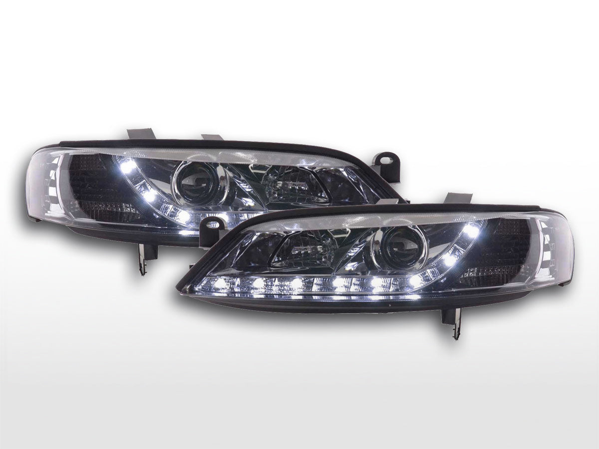 Scheinwerfer Set Daylight LED Tagfahrlicht Opel Vectra B 99-02 chrom Scheinwerfer Set Daylight LED Tagfahrlicht Opel Vectra B 99-02 chrom